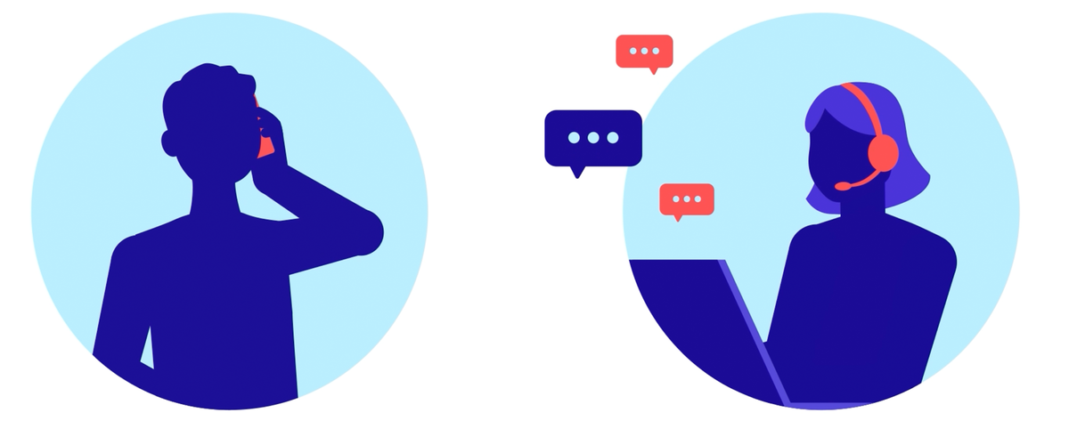 Illustration of a person talking on the phone to a representative with earpiece