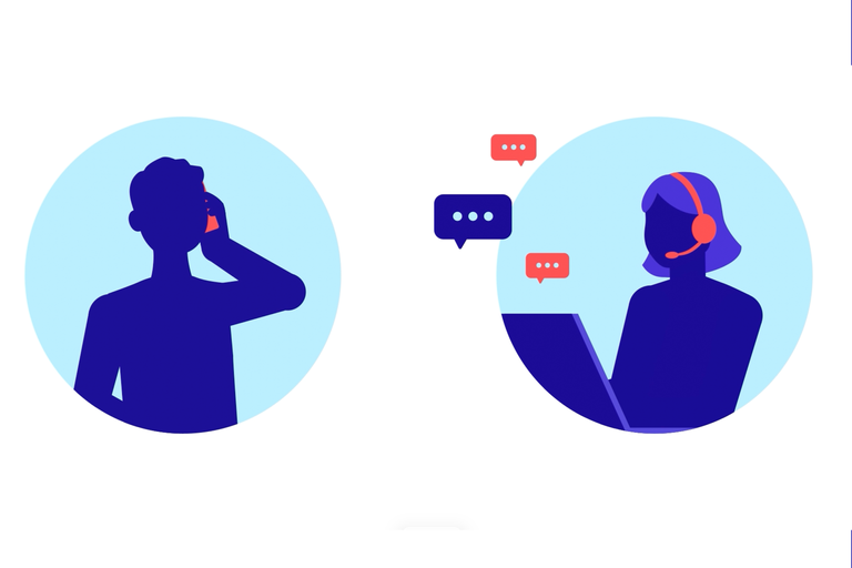 Illustration of a person talking on the phone to a representative with earpiece